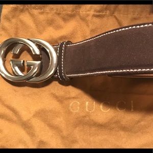 Brown Suede Gucci Belt With Dust Bag (authentic)